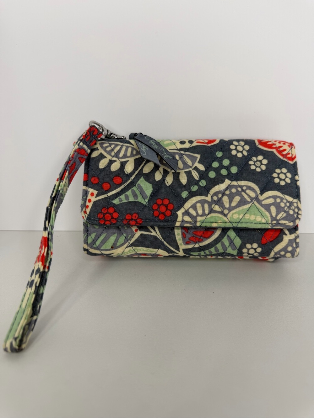 Vera Bradley Quilted Floral Wristlet Clutch in Navy, Red & Green